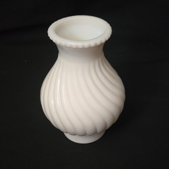 Vtg Swirl Hurricane Lamp Shade - Milk Glass - 5" W x 7" H  (3" Btm & Top) - Picture 2 of 6